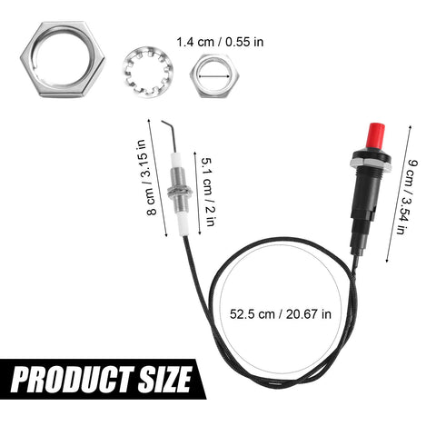 BTFO piezo igniter wire closeup shows durable ceramic and metal construction for high heat.