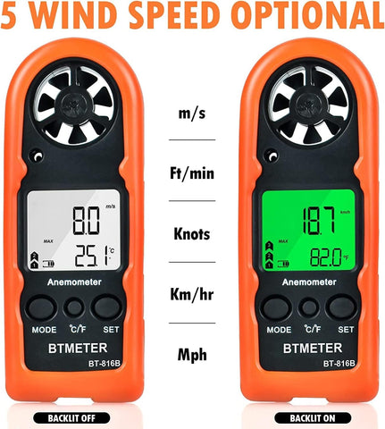 BTMETER Anemometer handheld design for convenient outdoor wind measurement.