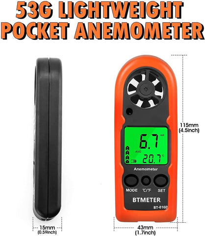 BTMETER wind speed meter used for sailing and other outdoor activities.