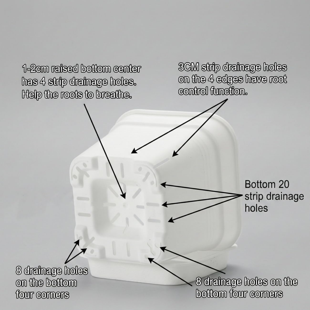 BTPLASTIK 10-inch planter with bottom drainage holes for rapid water release.