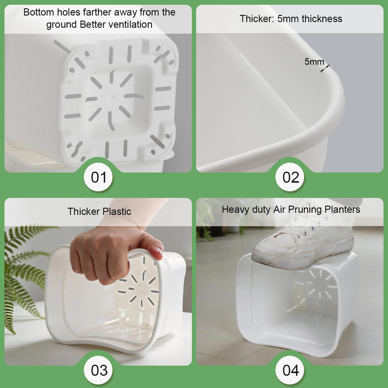 BTPLASTIK square design maximizes soil volume for larger plants.