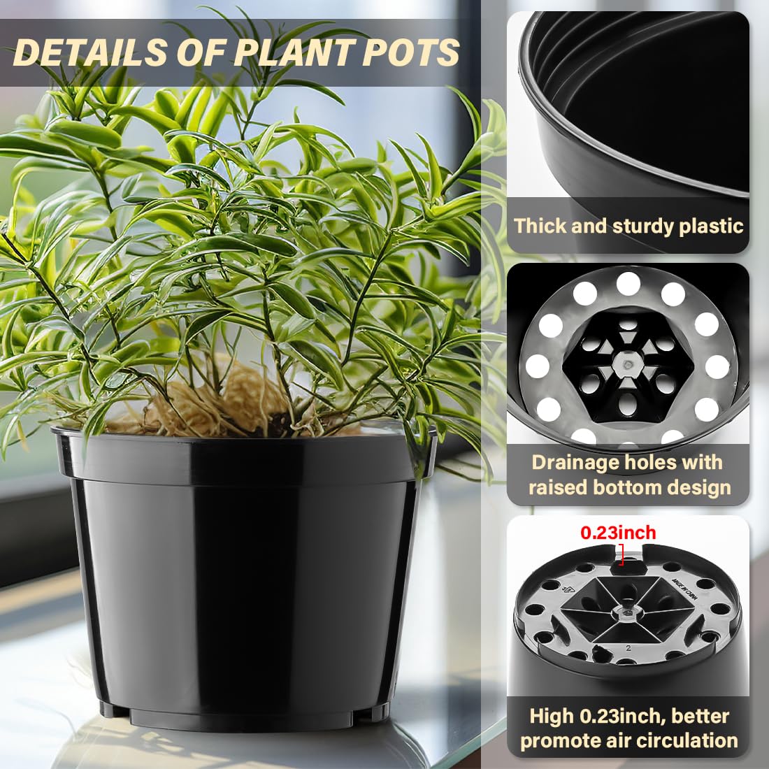 BTPLASTIK 15-pack 6-inch pot, bottom drainage holes close-up