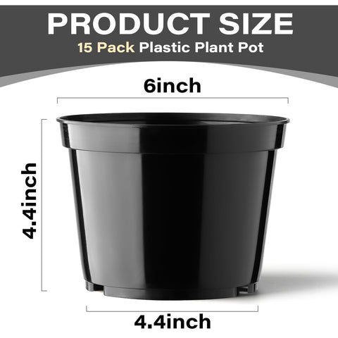 BTPLASTIK 15-pack 6-inch pot, top view, easy transplant and drainage