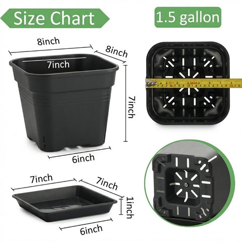 BTPLASTIK 6-pack planters with trays stacked for easy storage.
