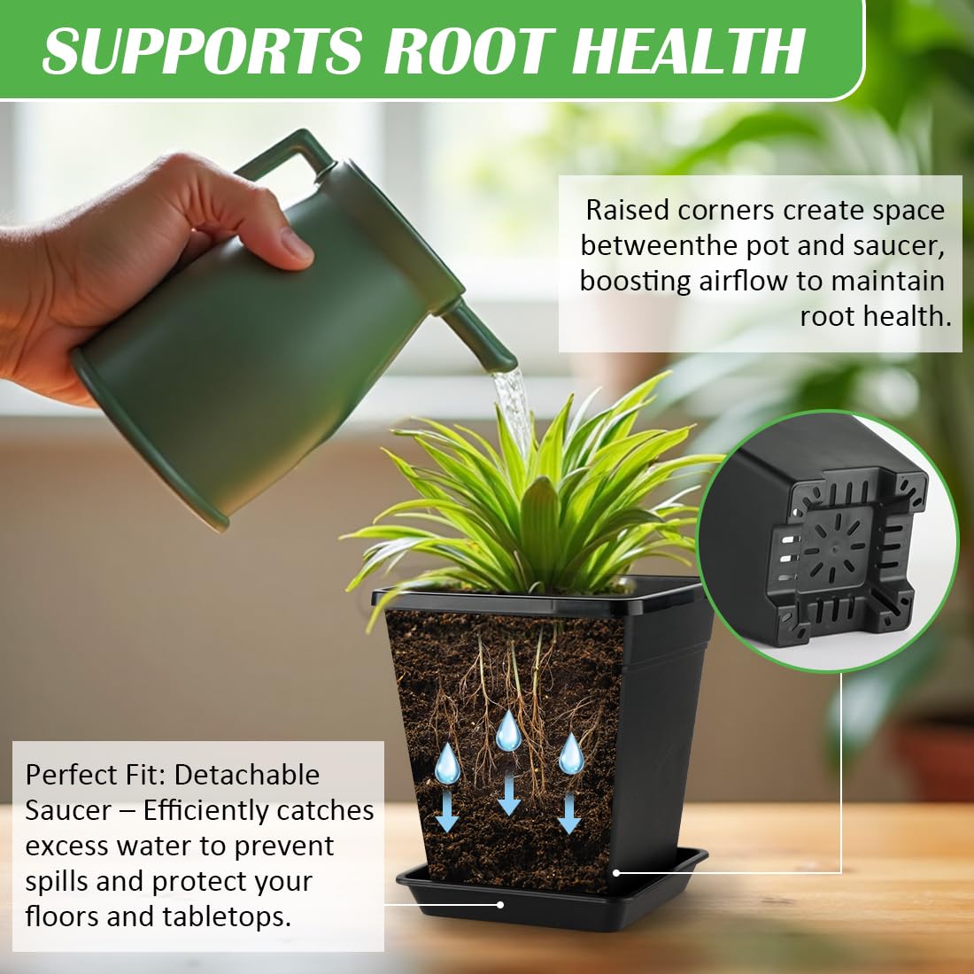 BTPLASTIK plastic planter with sleek matte black finish for indoors