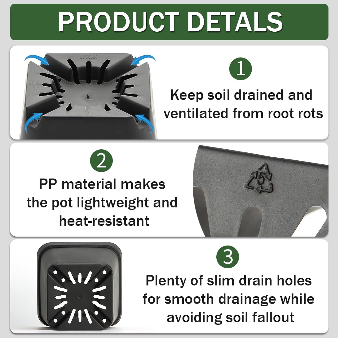 BTPLASTIK durable PP material pot lightweight and sturdy.