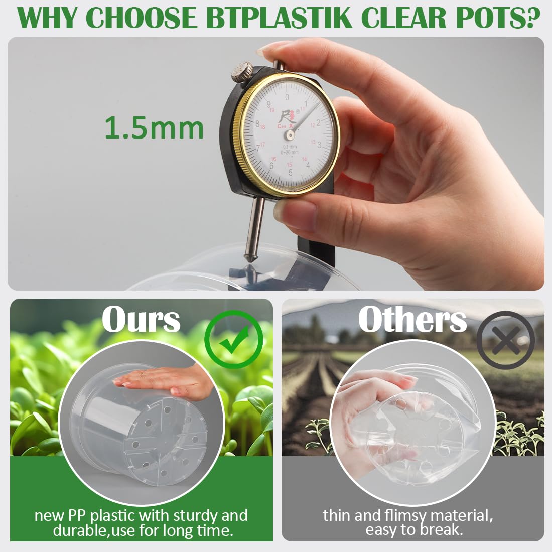 BTPLASTIK durable PP plastic pot built to last and resist warping.