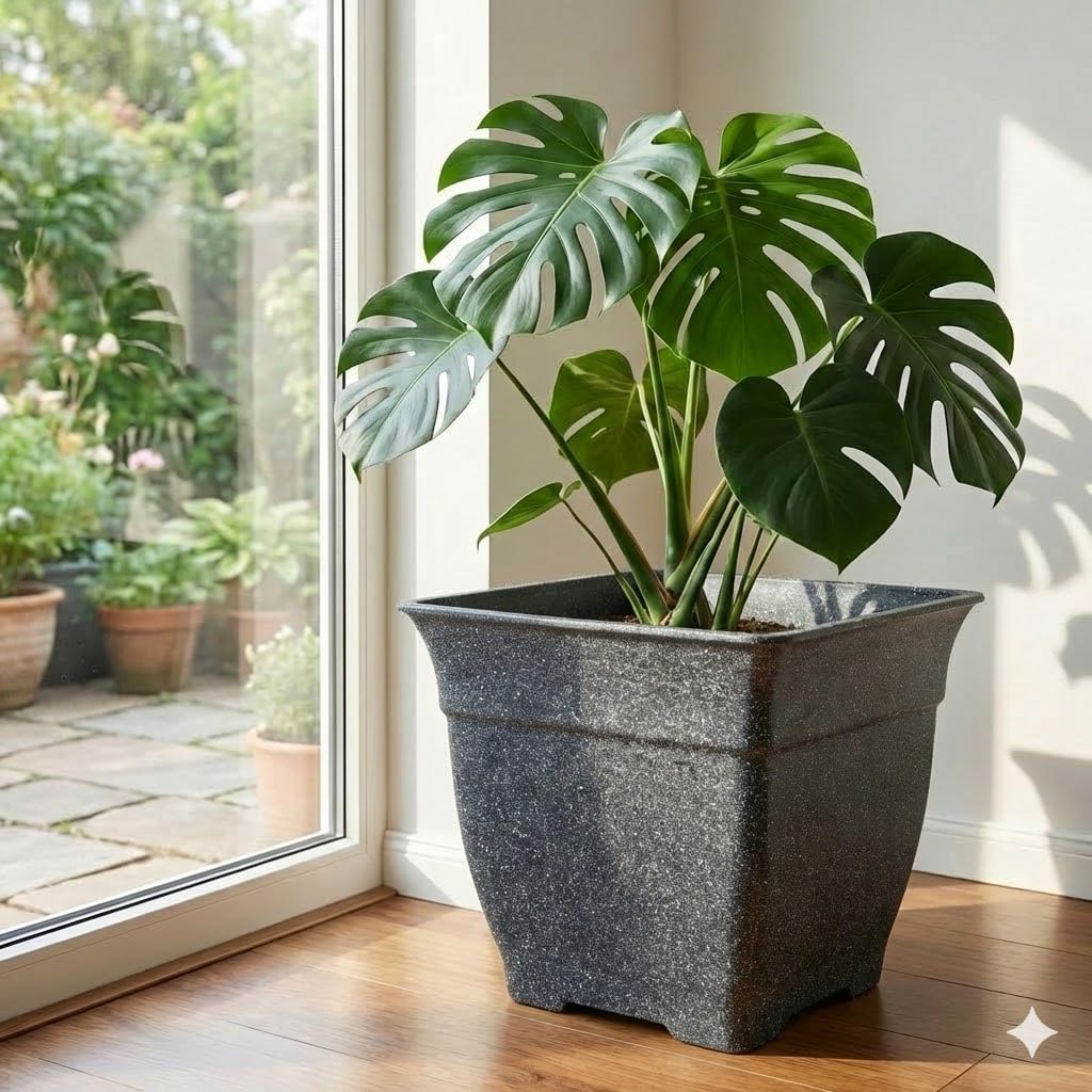 BTPLASTIK four-pack large square planter for garden and balcony displays