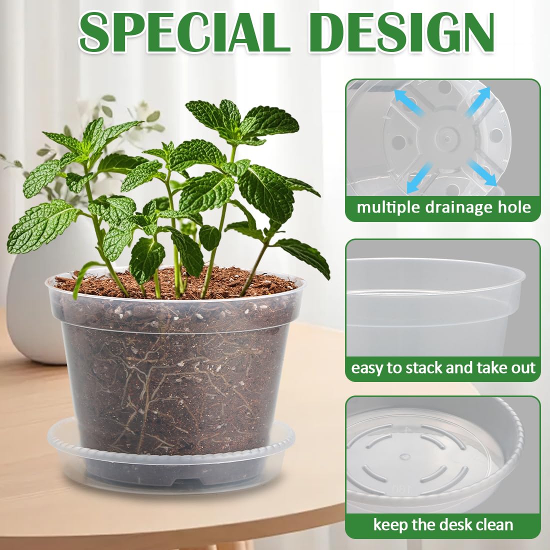 BTPLASTIK plant tray accompanies pots to collect overflow and protect surfaces