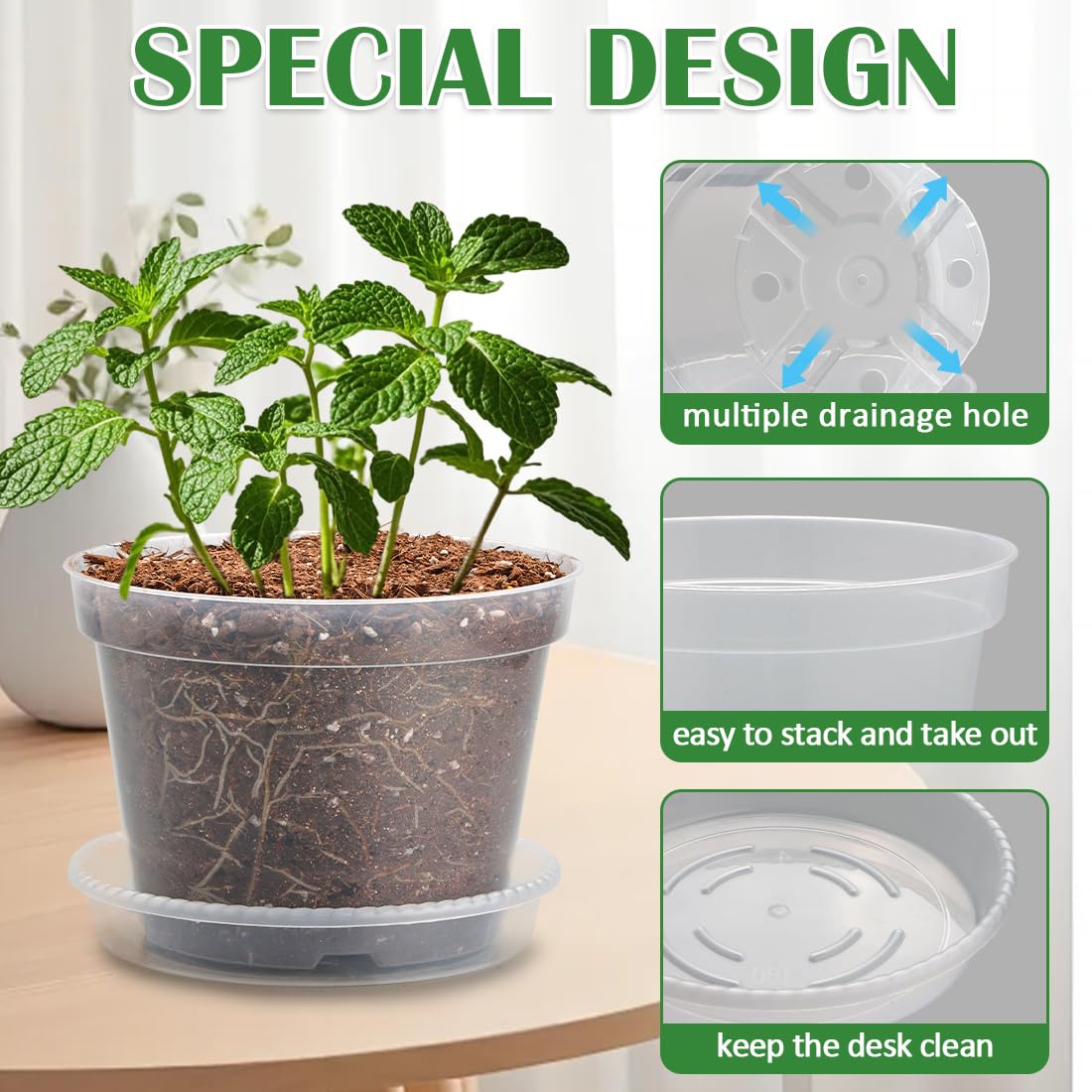 BTPLASTIK plant trays matching each pot size for neat watering.
