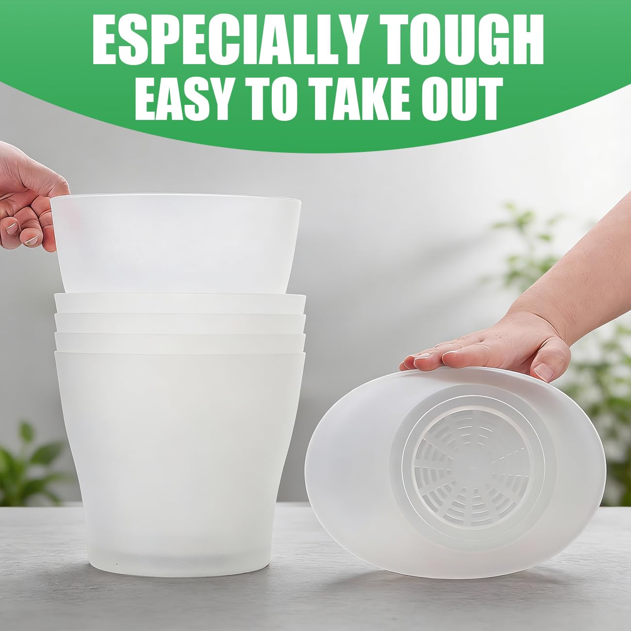 BTPLASTIK translucent planter suited for indoor and outdoor use on patios.