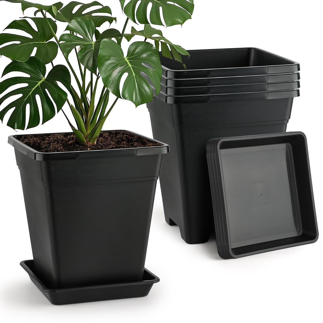BTPLASTIK square plant pots with drainage, perfect for balconies.