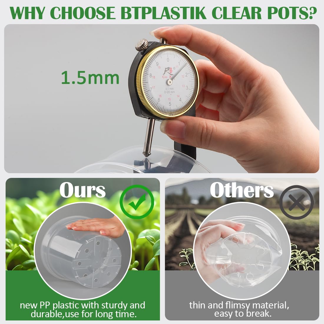 BTPLASTIK sturdy reusable PP plastic pot for long-lasting use