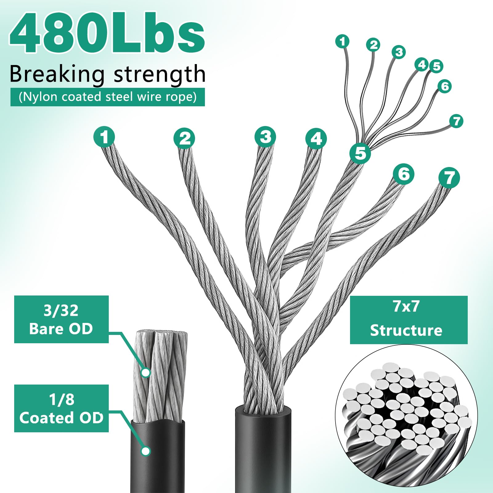 Btvsd nylon-coated steel wire rope 10ft provides strong, weatherproof support.