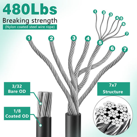 Btvsd nylon-coated steel wire rope 10ft provides strong, weatherproof support.