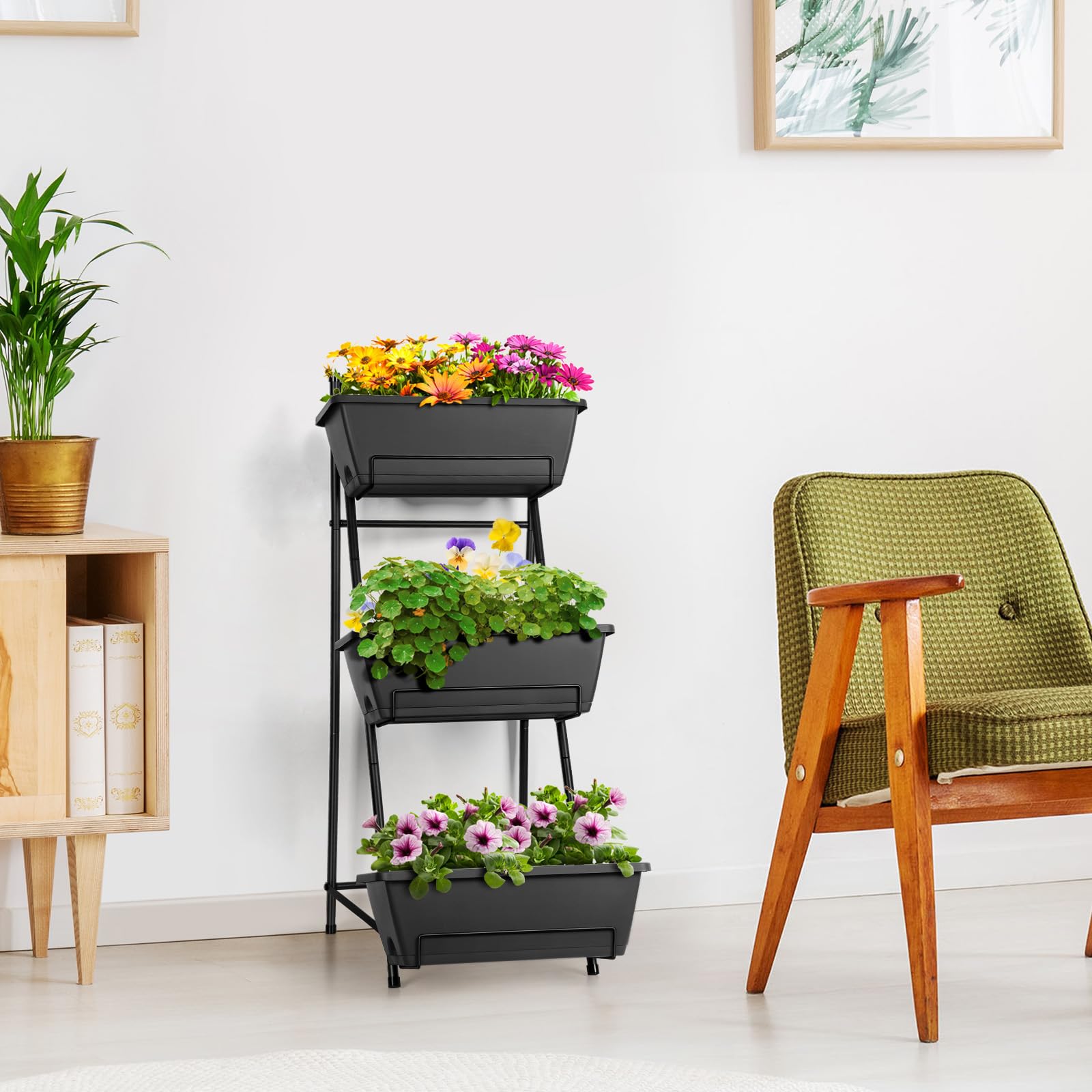 BTY 3-tier planter with removable tray makes cleanup easy.