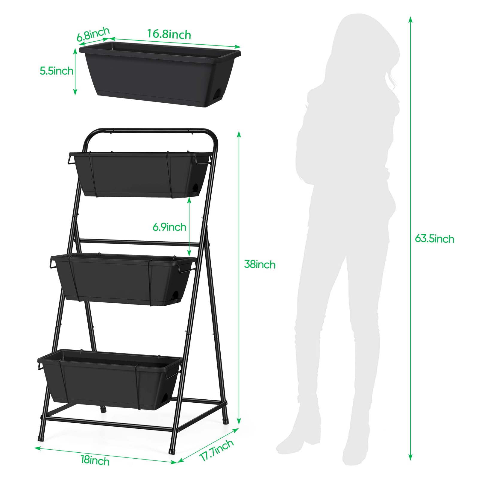 BTY vertical garden bed side profile shows sturdy base.