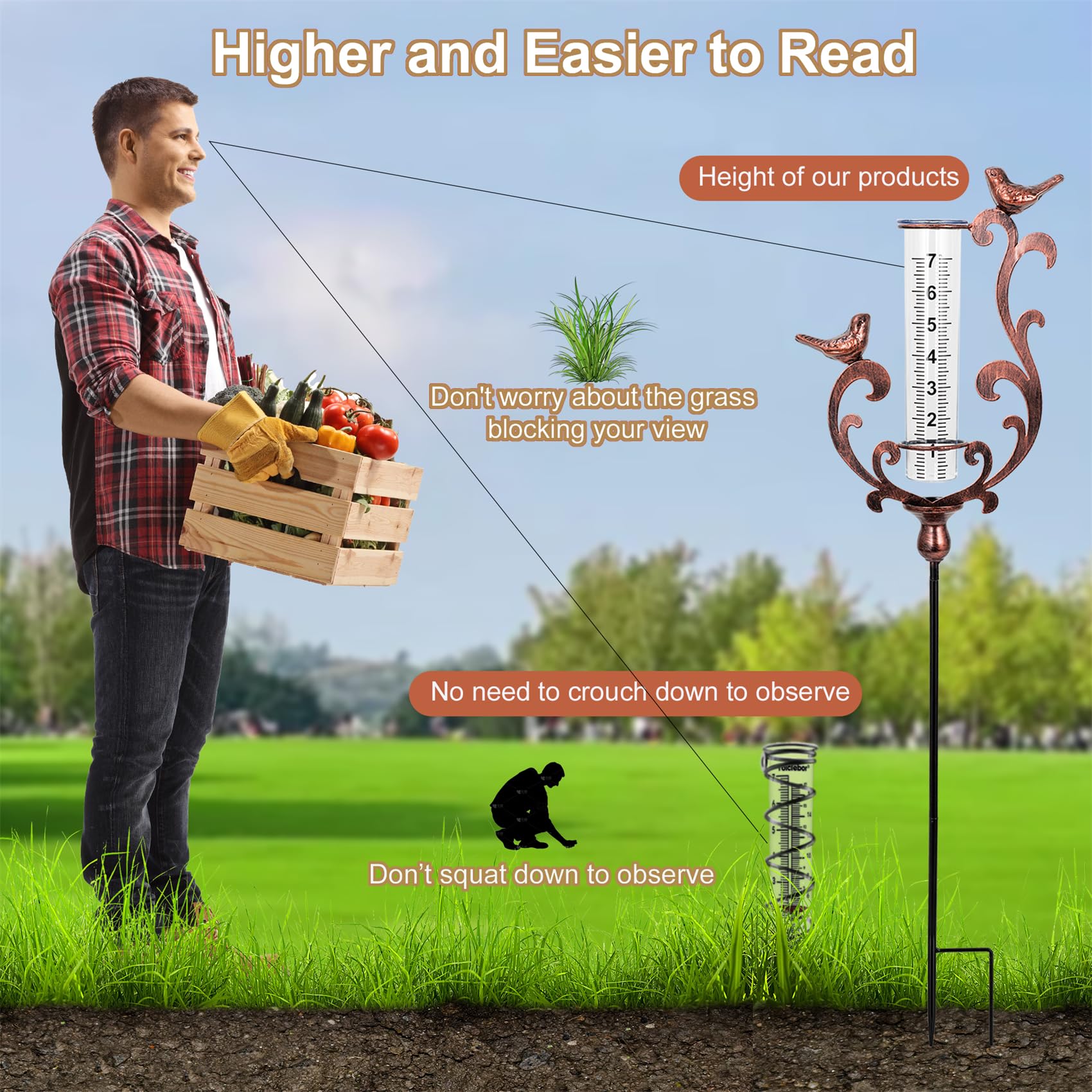 BUARO8AGA rain gauge with 7-inch capacity and large digits for easy reading