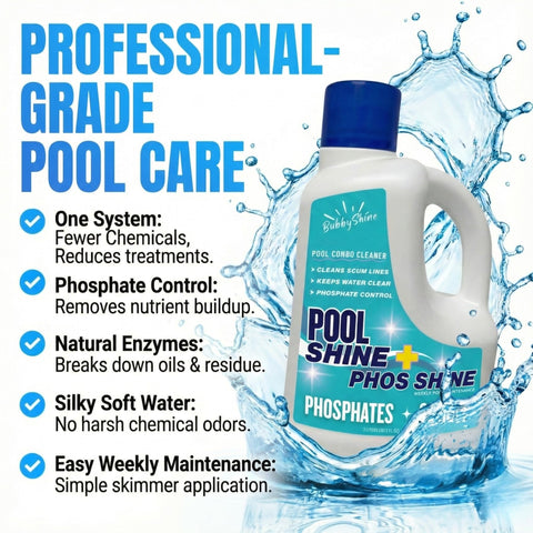 BubbyShine bottle label showing phosphate remover for clearer water