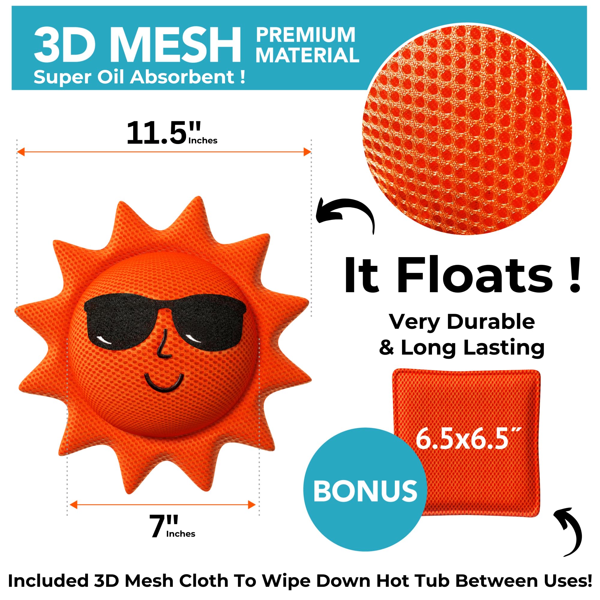 BubbyShine 3D mesh spa sponge inside tub cleans surface and keeps water clear.