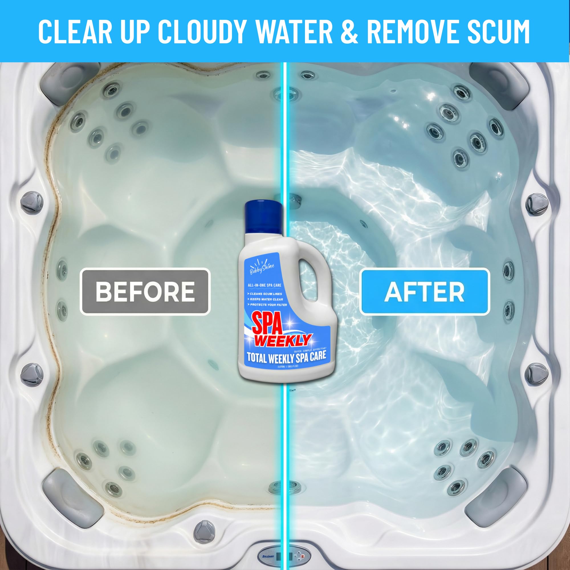 BubbyShine clarifier highlighting brighter spa water.