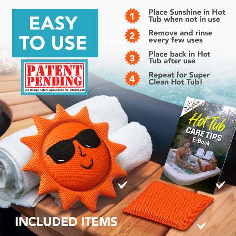 BubbyShine hot tub cleaner on water surface helps maintain clarity.