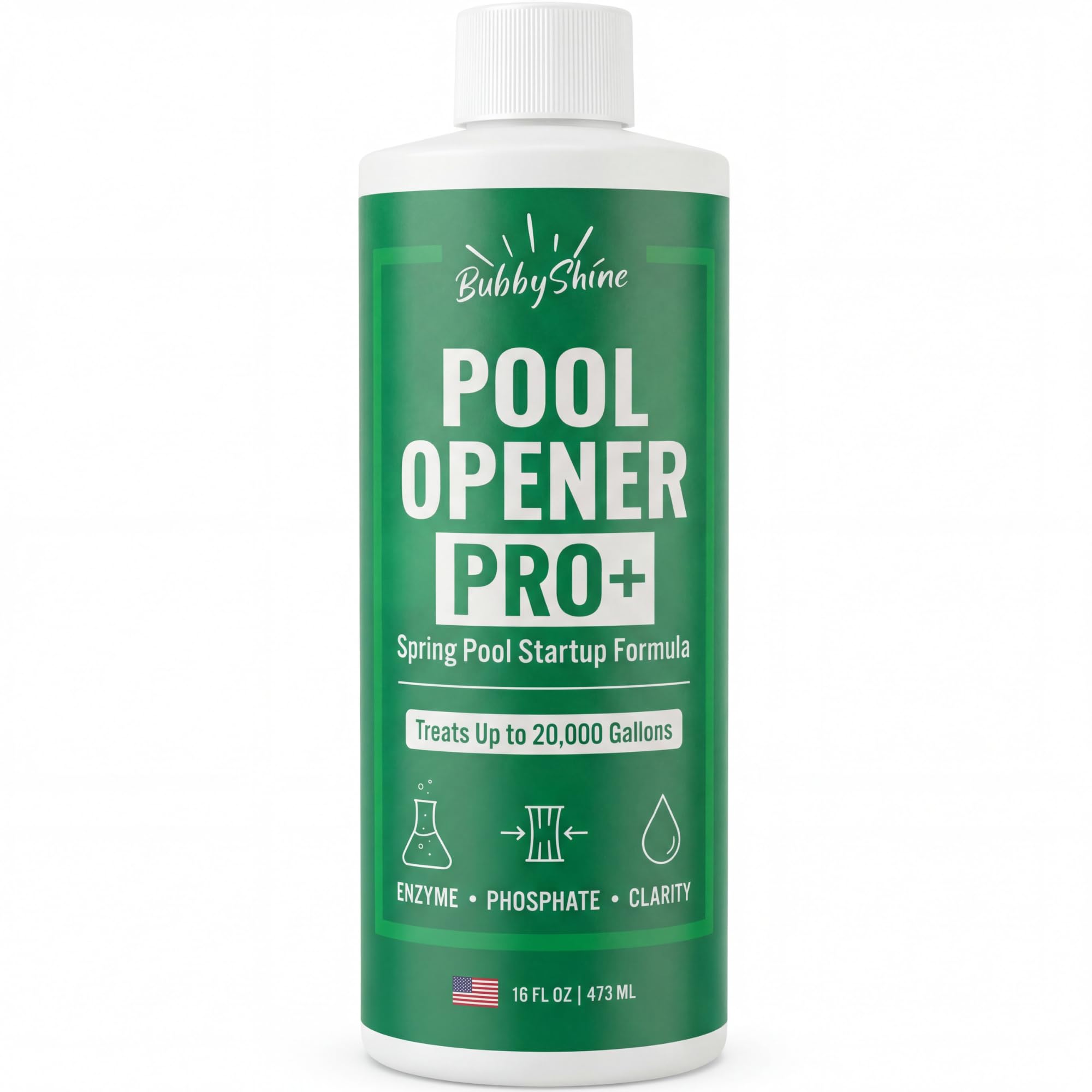 BubbyShine pool opening 16oz bottle ready to boost clarity.