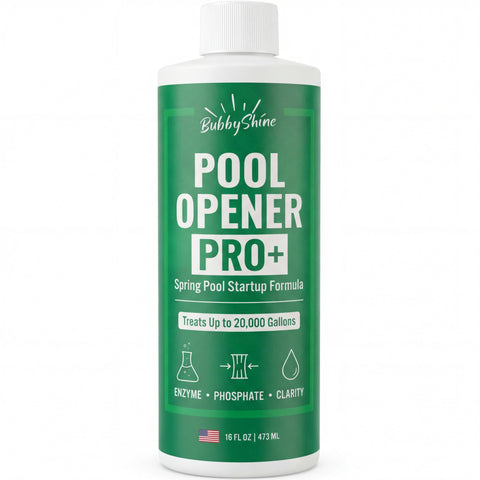BubbyShine pool opening 16oz bottle ready to boost clarity.