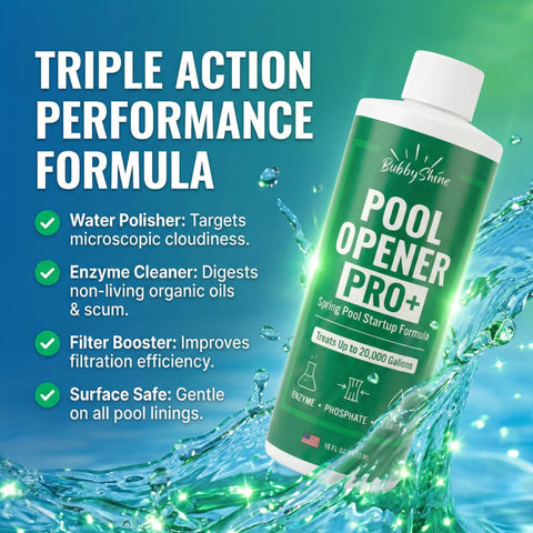 BubbyShine pool opening bottle pour for easy application.