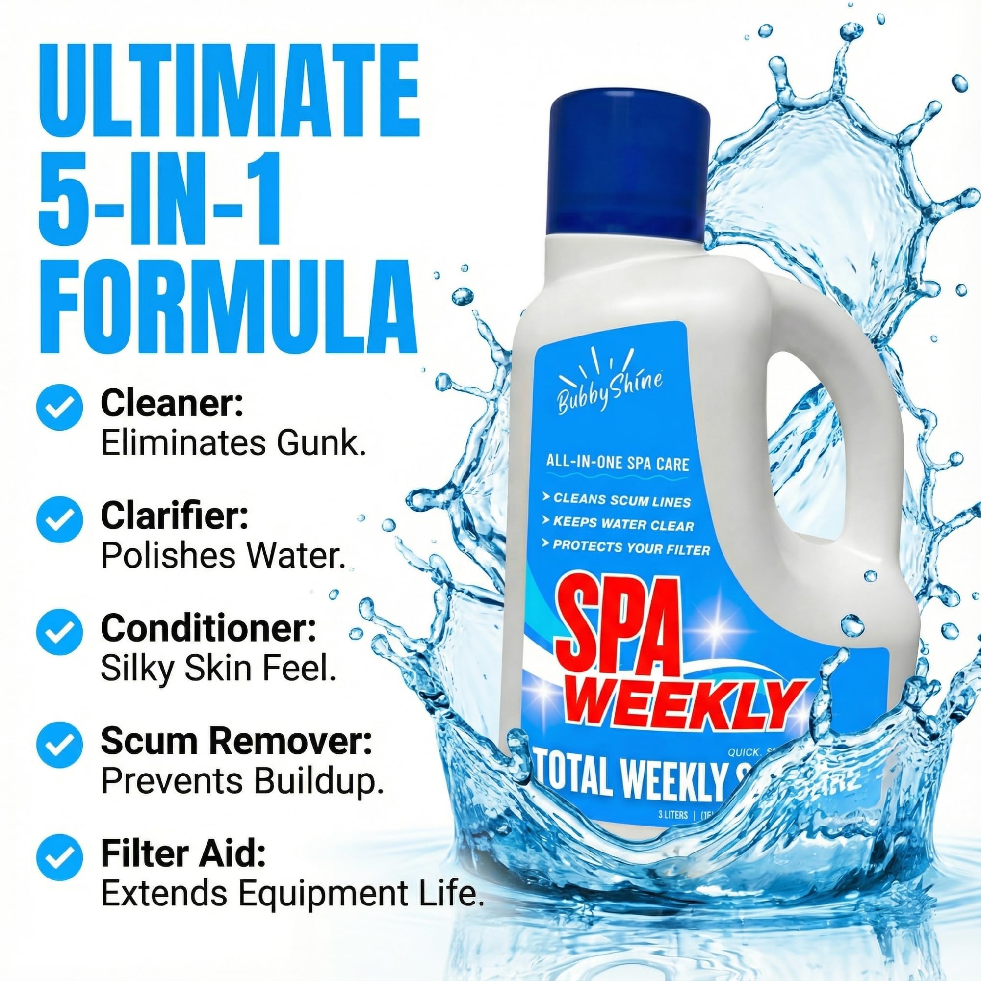 BubbyShine spa weekly enzyme cleaner label close-up for clean water.