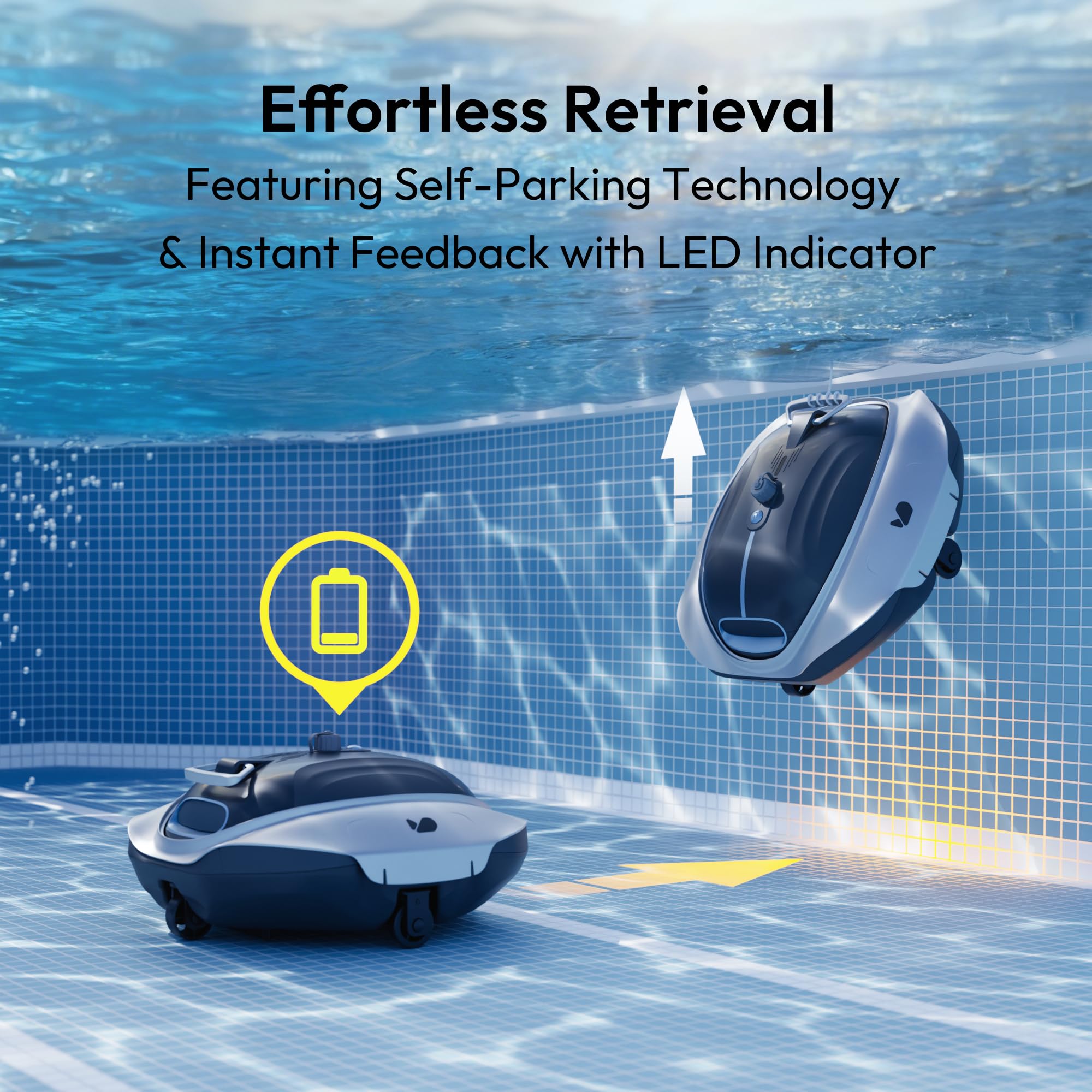 BUBLUE Bubot 300P with smart sensing guiding auto-parking near pool edge.