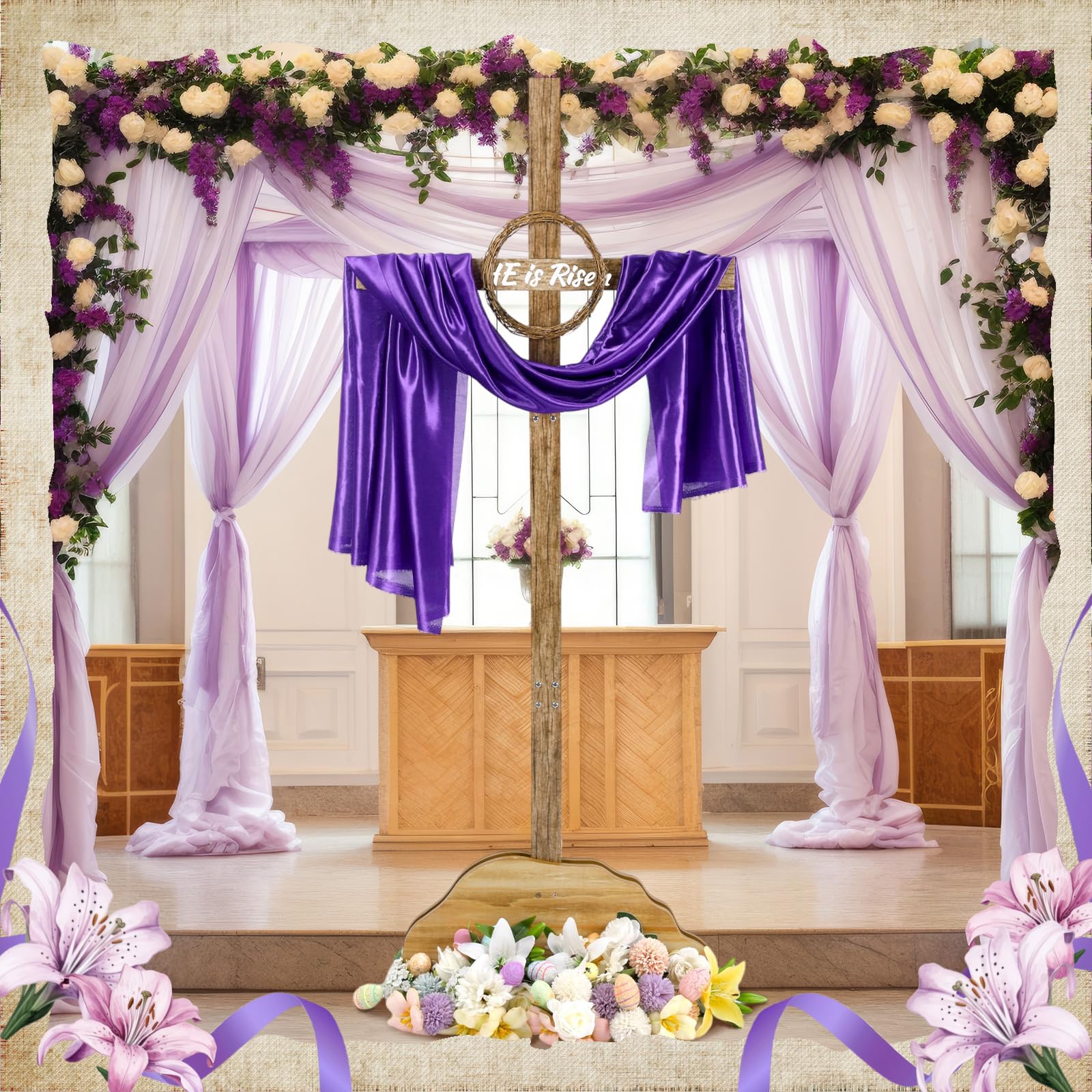 Bucherry decorative cross enhances outdoor celebrations and photo opportunities.