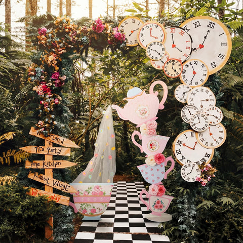 Bucherry garden tea party arrangement enhances outdoor celebrations.