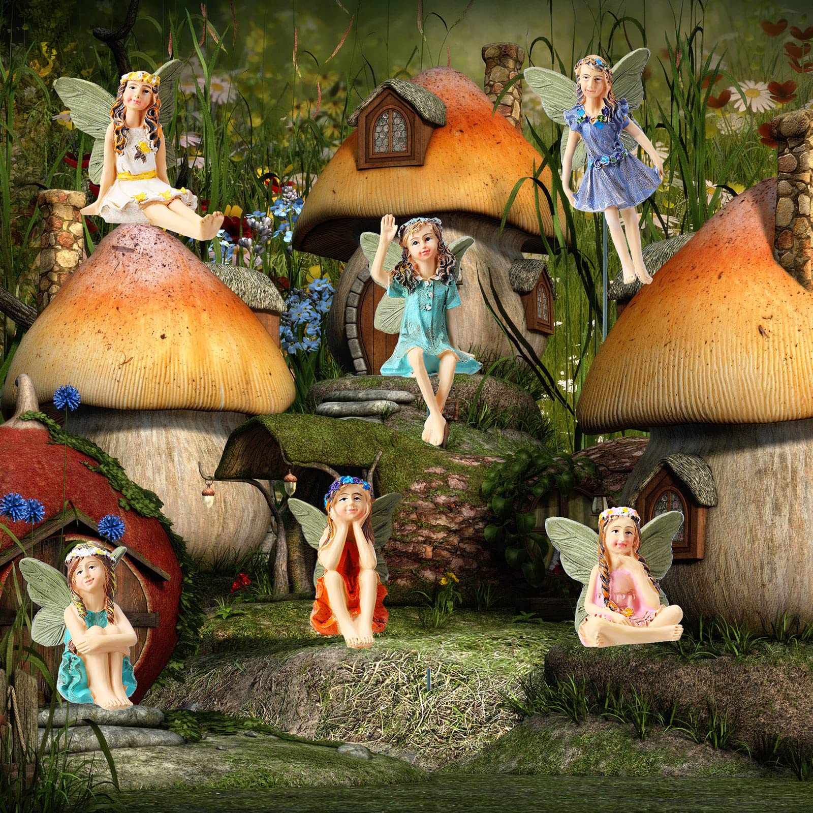 Bucherry mini fairy figurine woodland scene elevates lawn decor