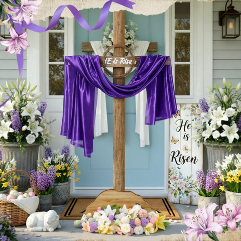 Bucherry wood-textured cross detail adds rustic charm to decor.