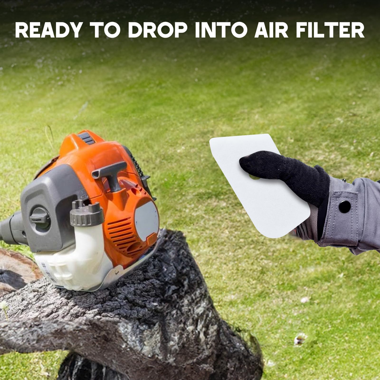 Buckbock trimmer in-use with fresh air-filter for performance.
