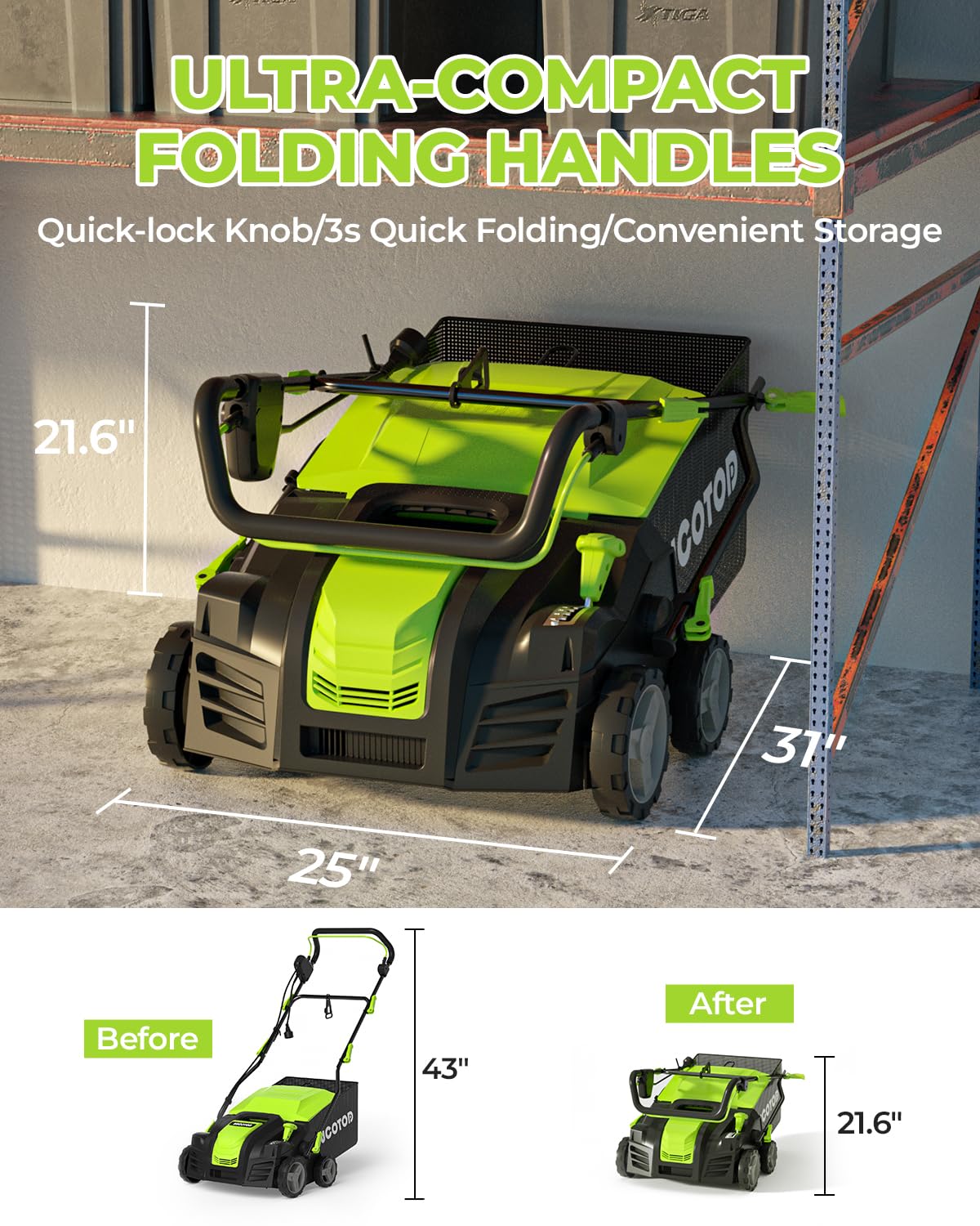 BUCOTOD 55L debris bag traps debris during scarifying.