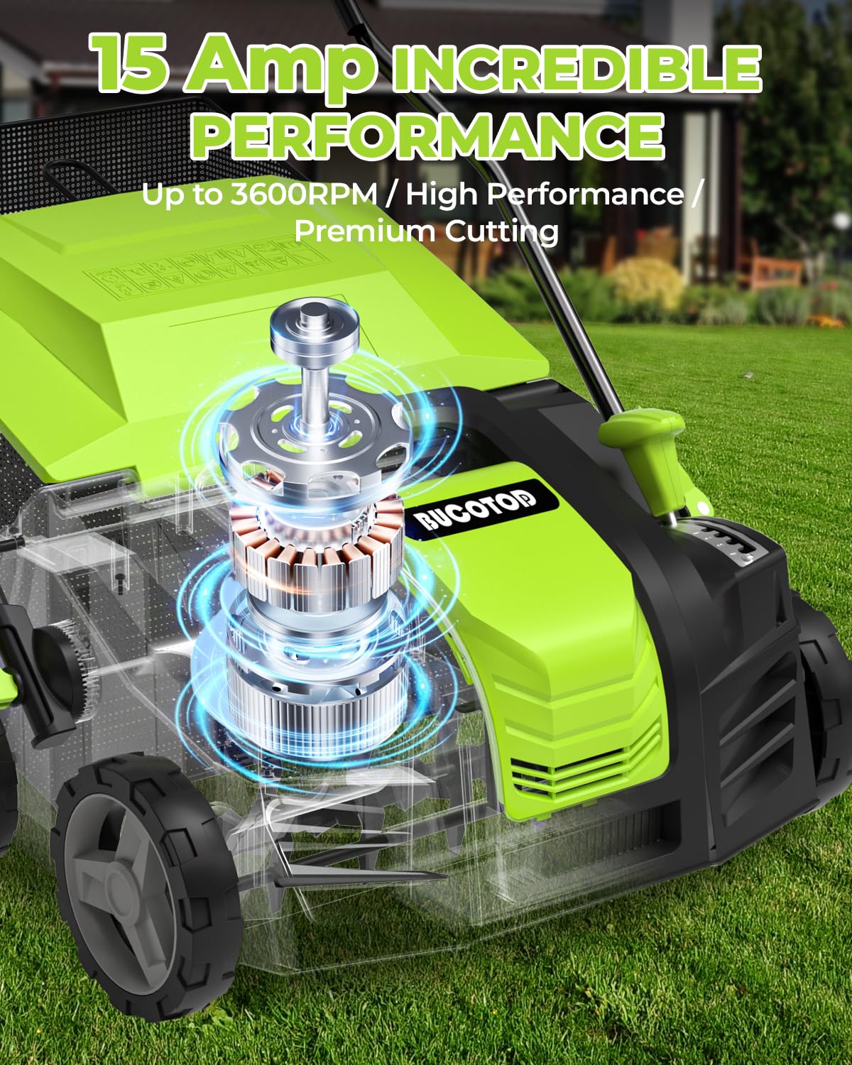 BUCOTOD five-position depth adjustment tailored to lawn needs.