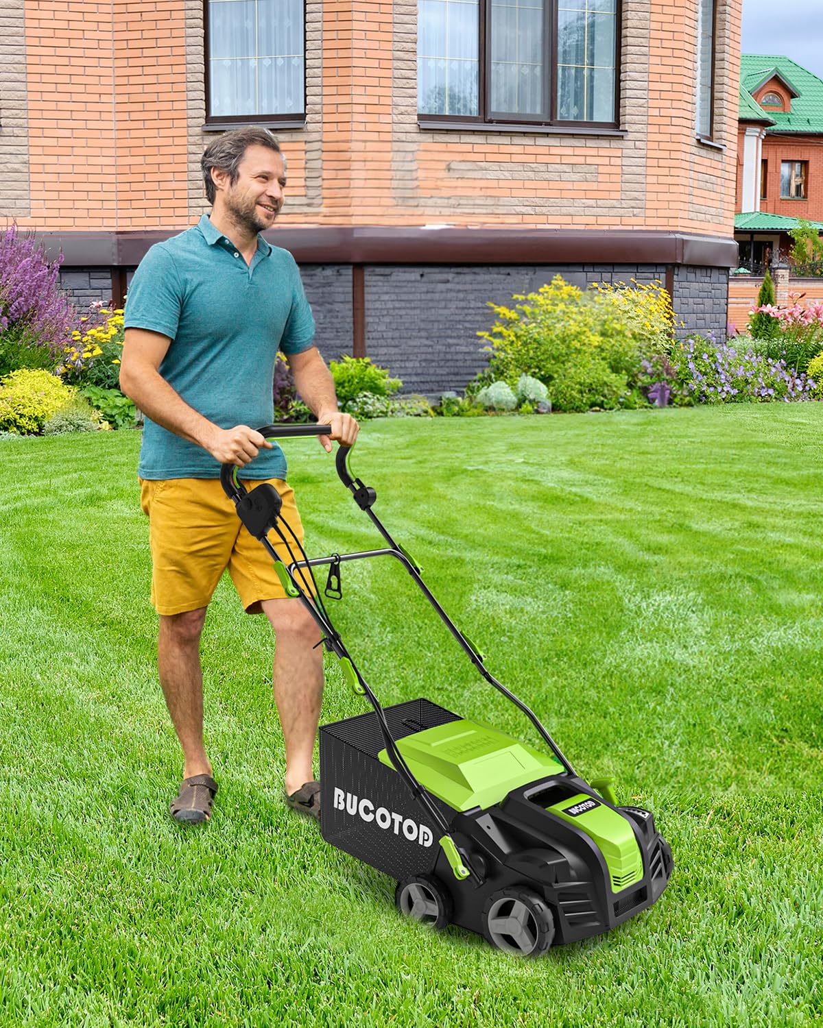 BUCOTOD in-action on a lawn showing efficient debris removal.