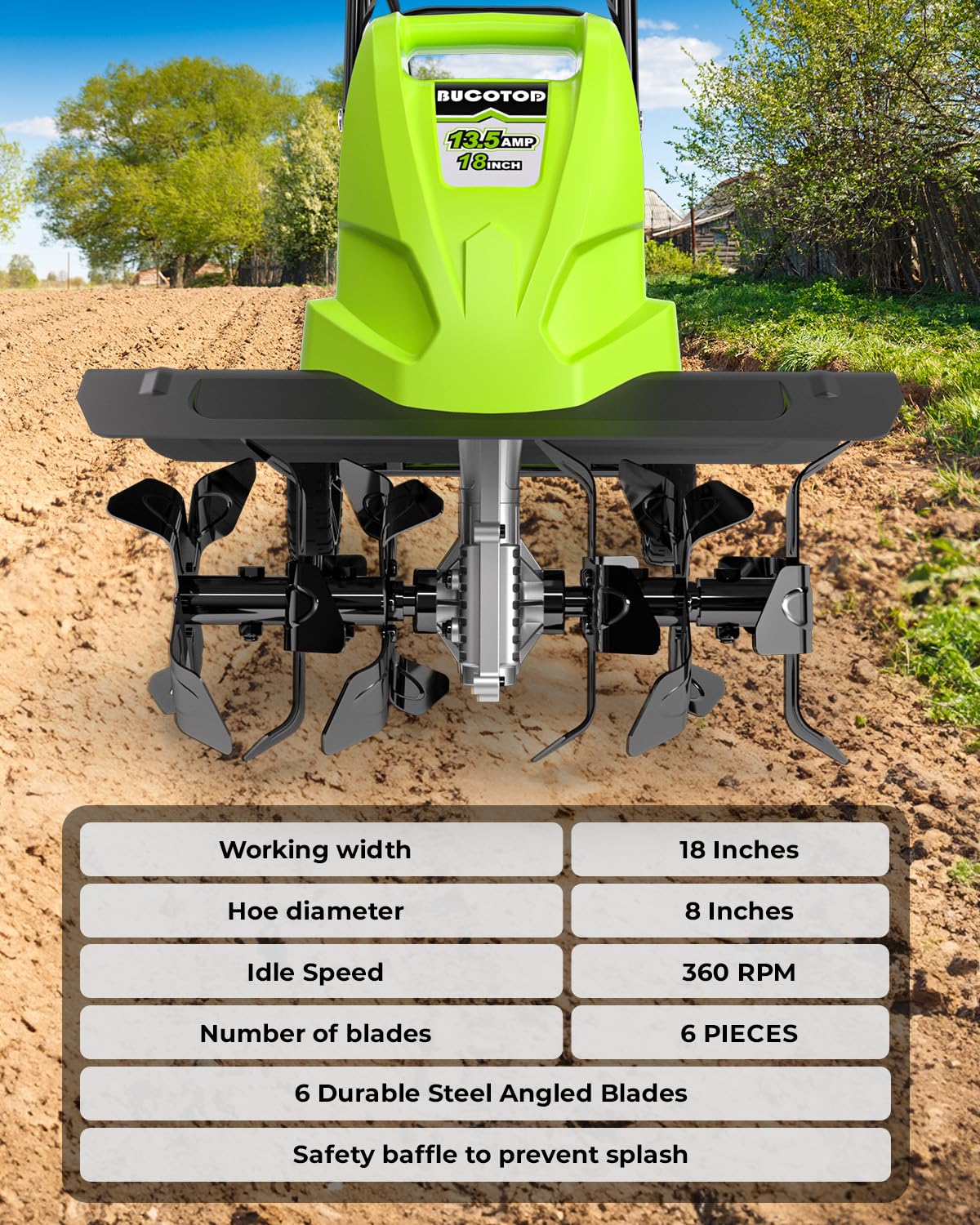 BUCOTOD tiller with 6 steel tines for fast soil loosening