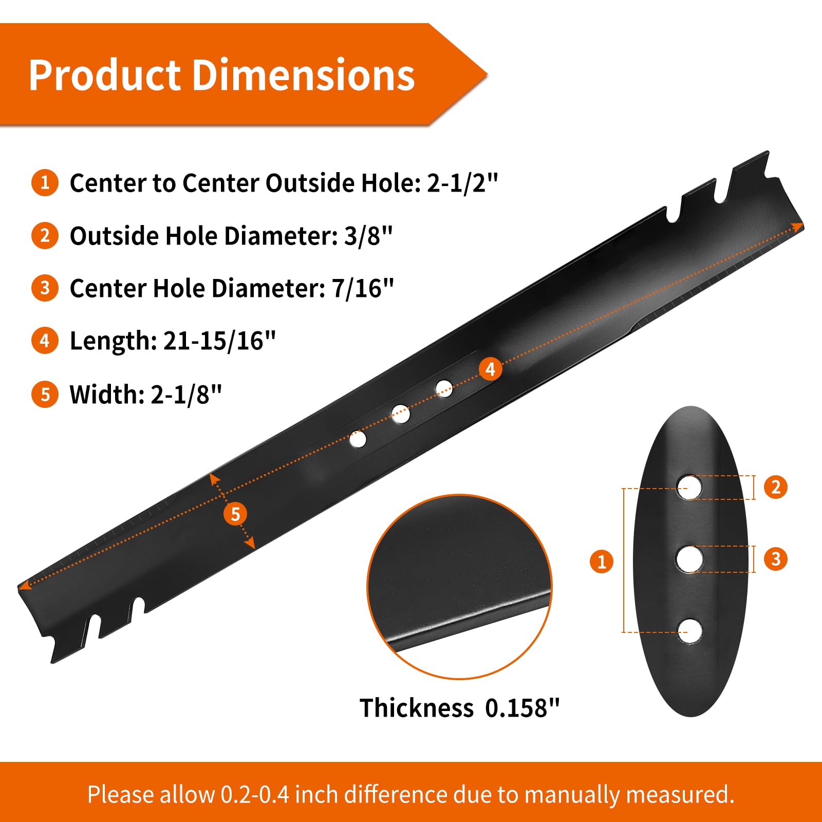Budrash 108-9764-03 replacement blade for Toro 22 Recycler — side view highlights solid metal build.