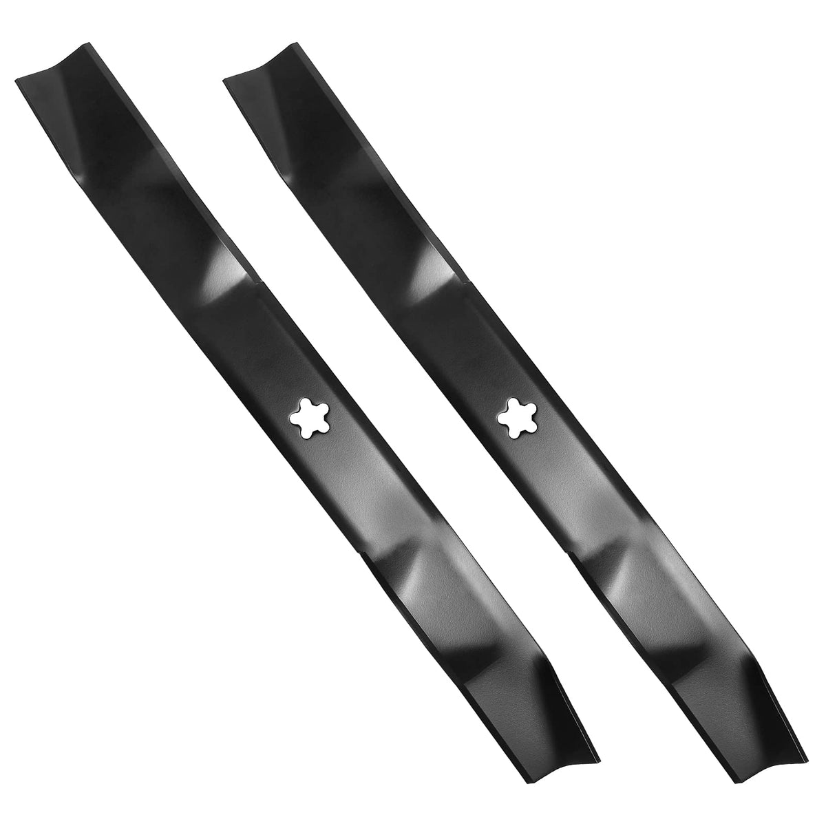 Budrash 134149 mower blade front view improves mulching efficiency for compatible 42-inch mowers.