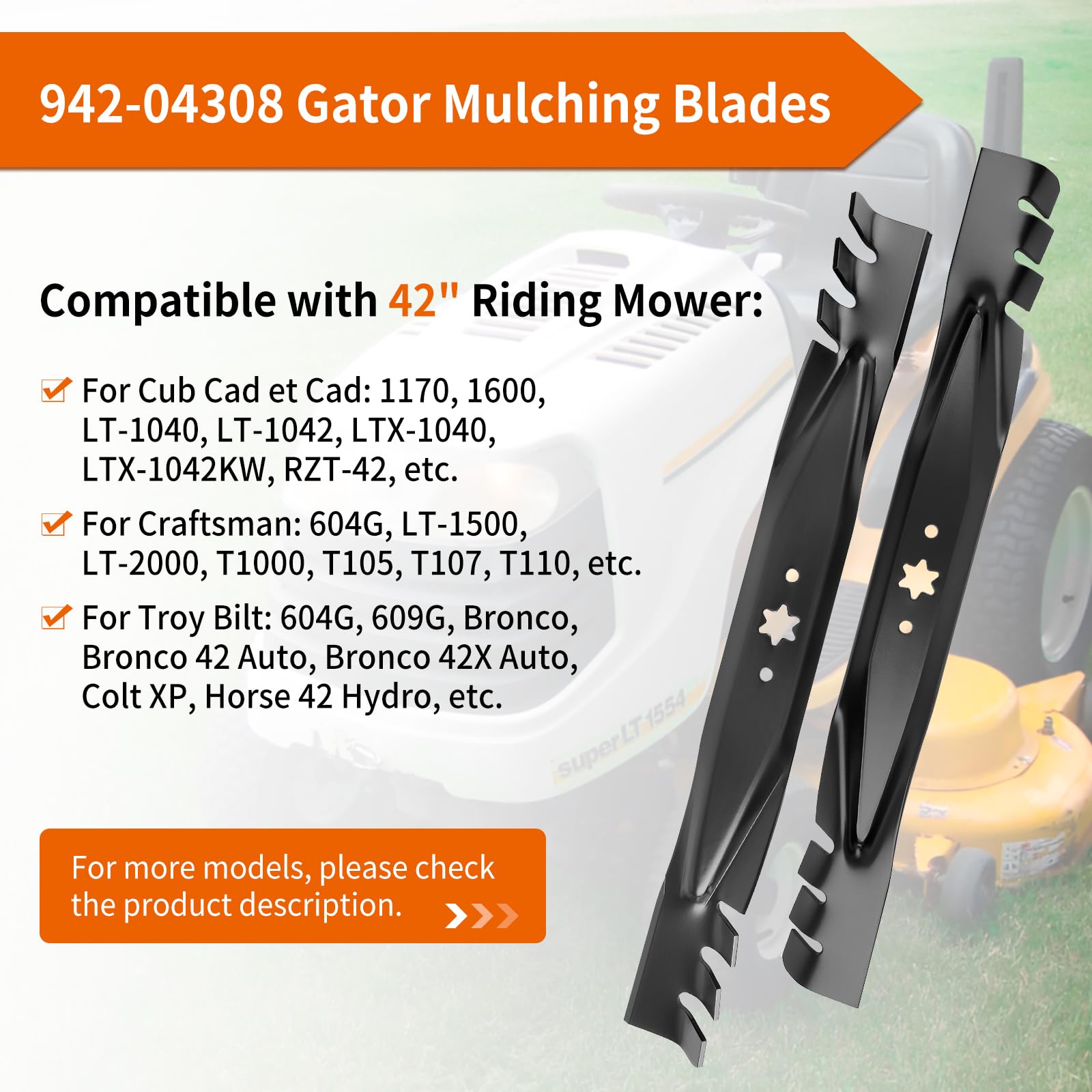 High-lift blades deliver strong grass pickup for an even lawn