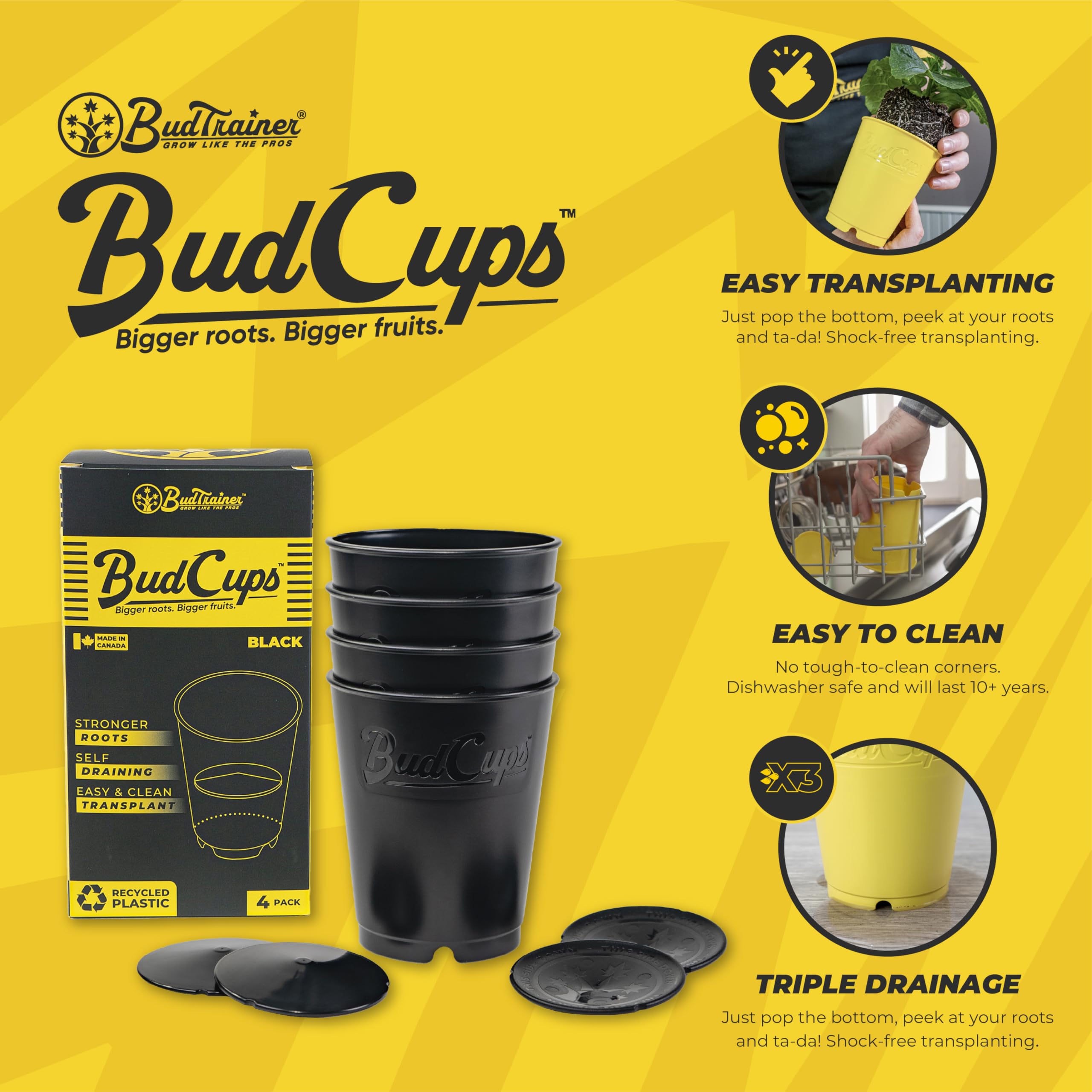 BudTrainer BudCups stress-free transplant use simplifies plant moves with clean handling.