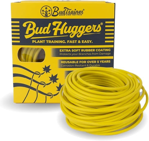 BudTrainer BudHuggers yellow stem support in action for sturdy growth.