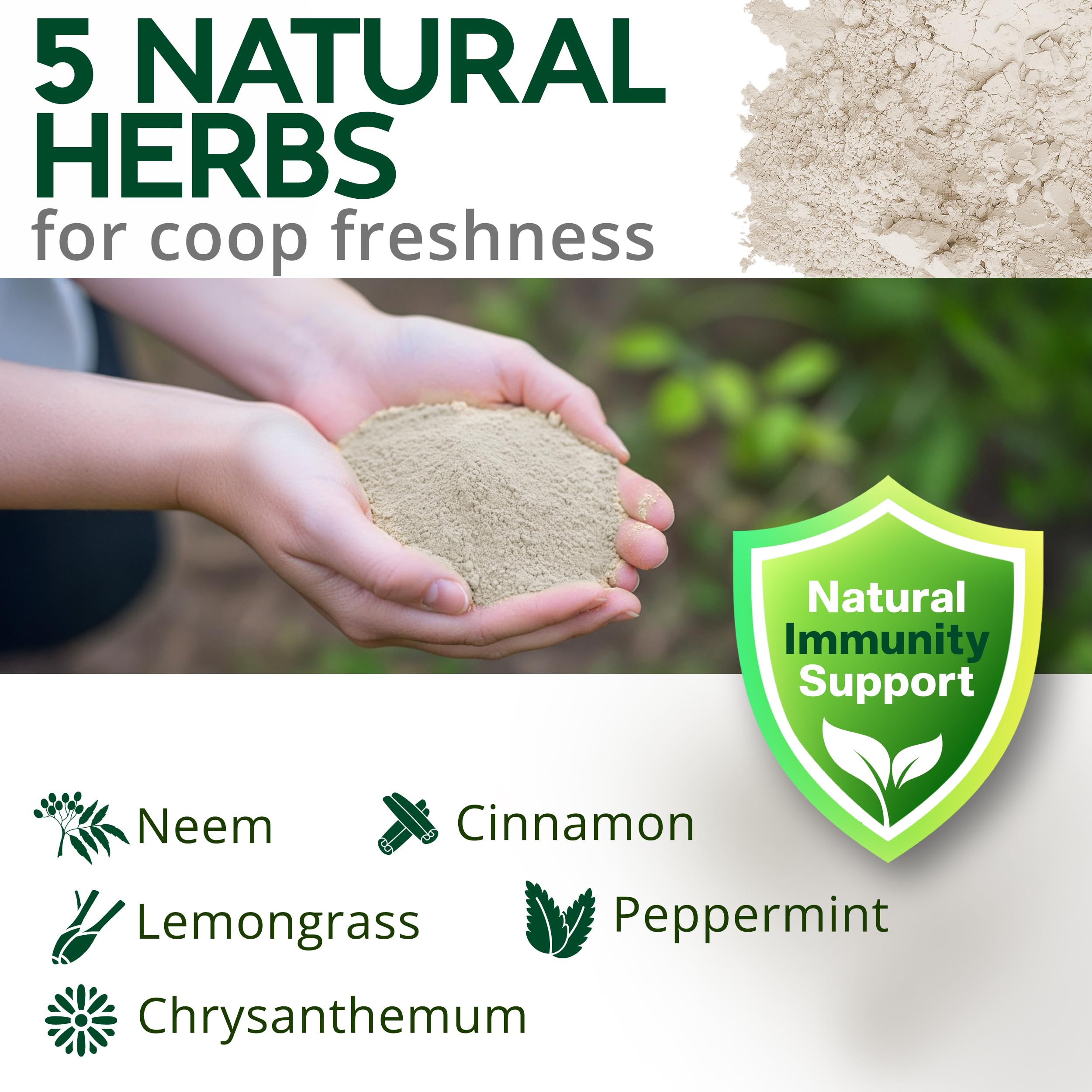 Buff Clucks nesting box herbs packaging displayed in resealable pouch for easy storage.