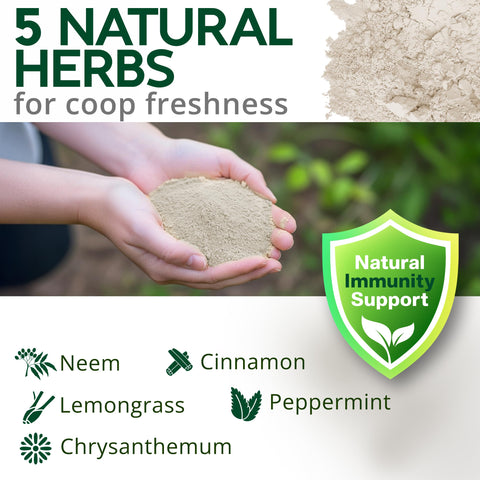 Buff Clucks nesting box herbs packaging displayed in resealable pouch for easy storage.