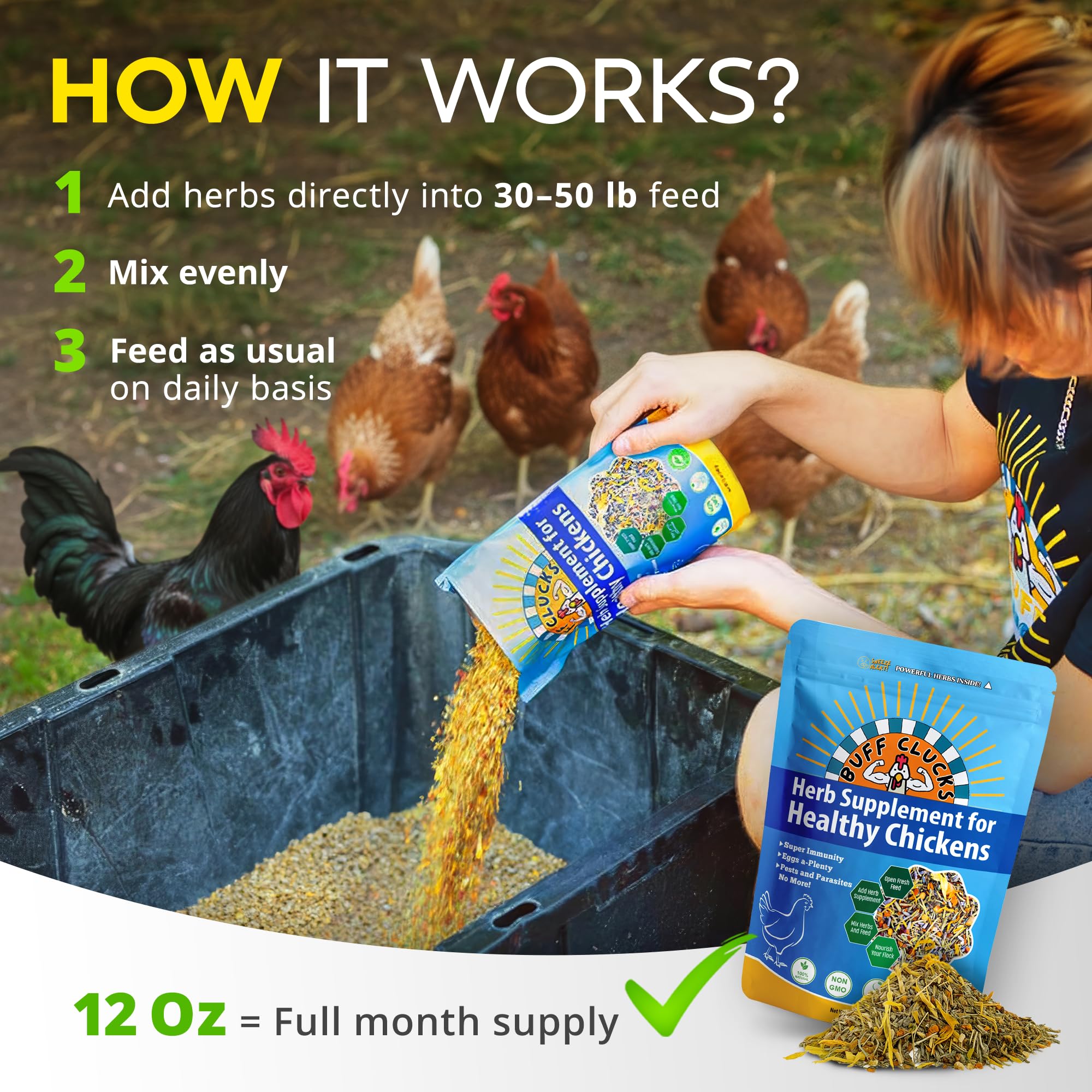 Buff Clucks nesting box treats promote balanced nutrition and calmer nesting behavior.