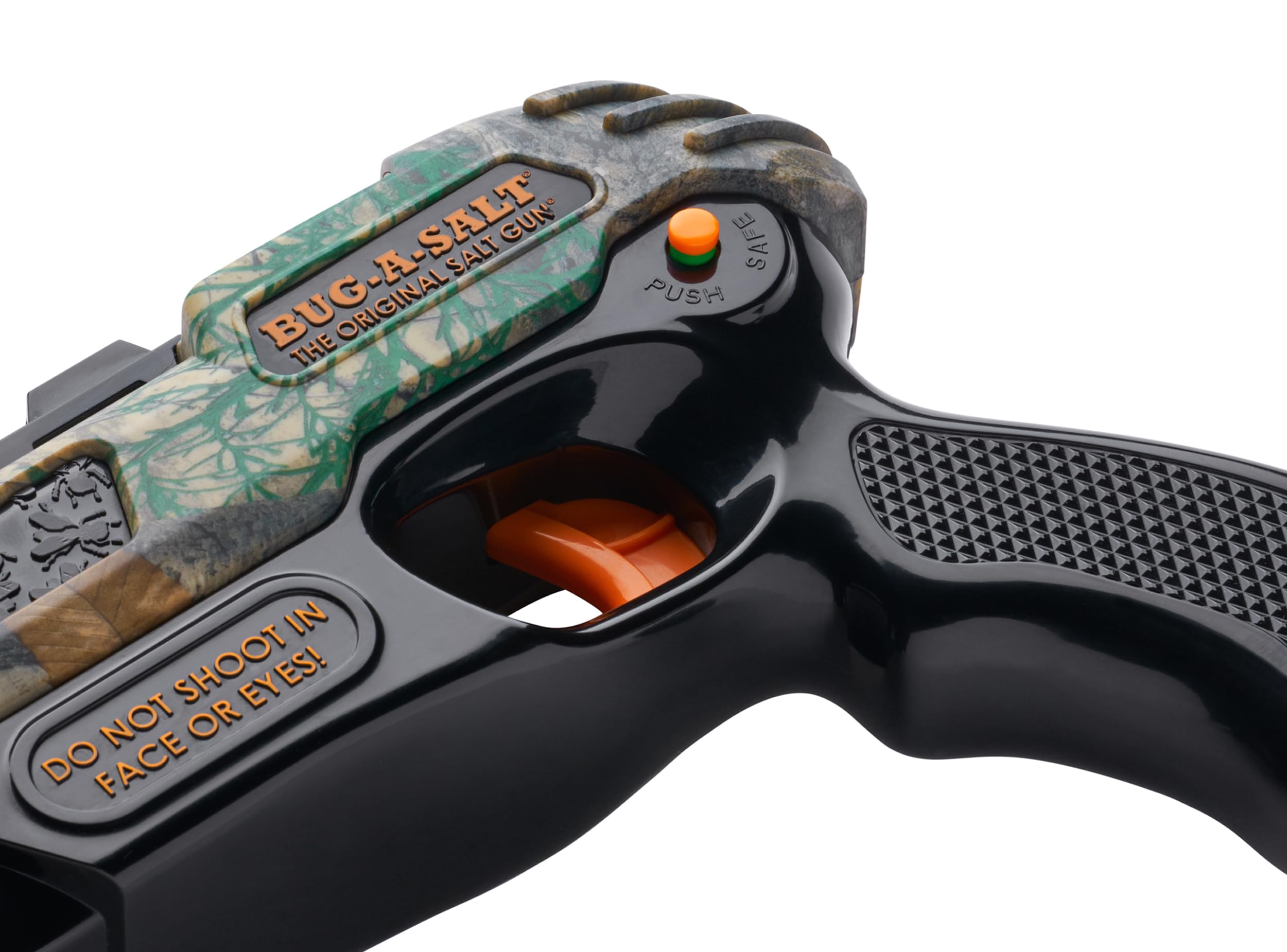 BUG-A-SALT Realtree Camo 3.0 showing the light trigger and cross bolt safety.