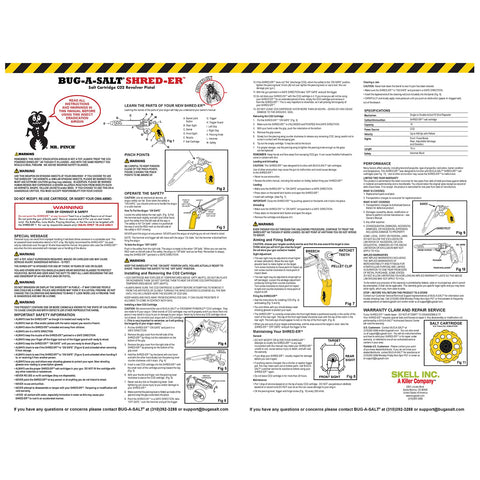 BUG-A-SALT Shred-Er warranty card included, reflecting limited coverage.
